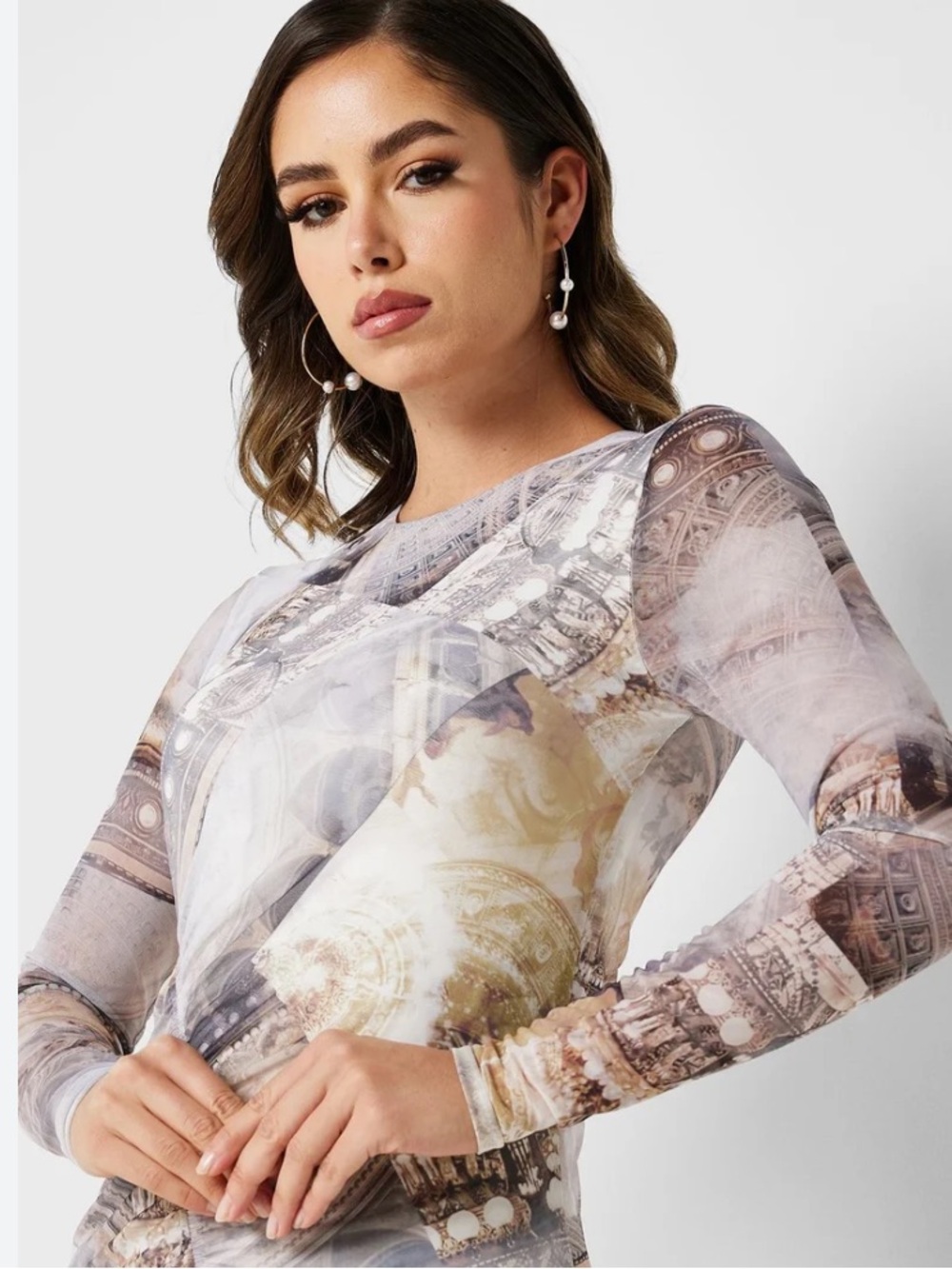 Ted Baker Yazzme mesh top with an abstract graphic print.